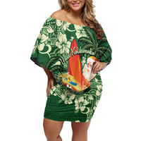 Moss Green Tropical Christmas Hawaii Tapa Family Matching Off Shoulder Short Dress and Hawaiian Shirt Aloha Santa Drink Party - Polynesian Pride