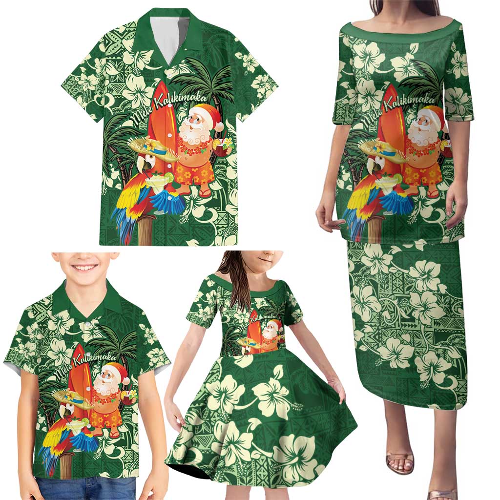 Moss Green Tropical Christmas Hawaii Tapa Family Matching Puletasi and Hawaiian Shirt Aloha Santa Drink Party - Polynesian Pride