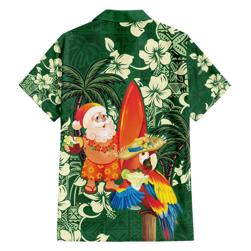 Moss Green Tropical Christmas Hawaii Tapa Family Matching Puletasi and Hawaiian Shirt Aloha Santa Drink Party - Polynesian Pride