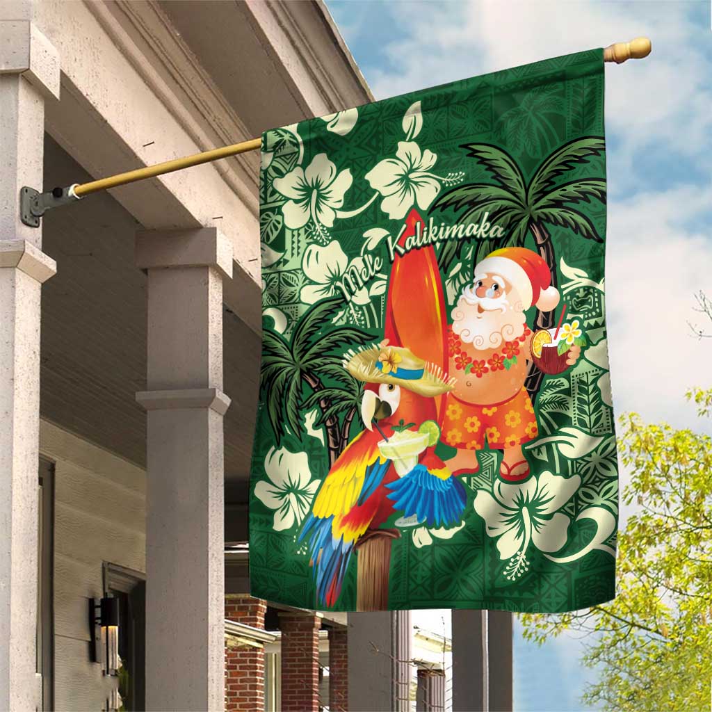 Moss Green Tropical Christmas Hawaii Tapa Garden Flag Aloha Santa Drink Party - Polynesian Pride
