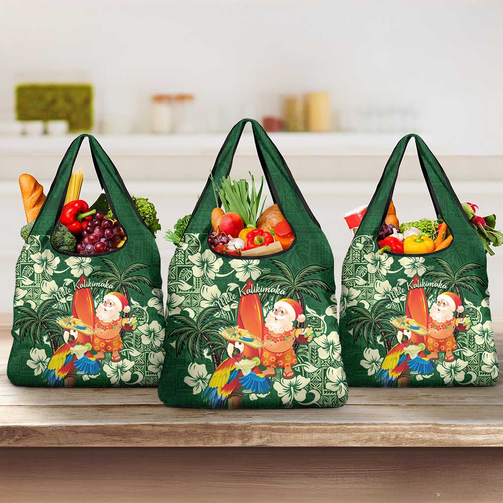 Moss Green Tropical Christmas Hawaii Tapa Grocery Bag Aloha Santa Drink Party - Polynesian Pride