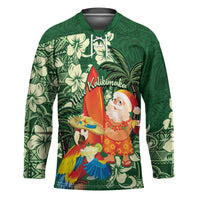 Moss Green Tropical Christmas Hawaii Tapa Hockey Jersey Aloha Santa Drink Party - Polynesian Pride