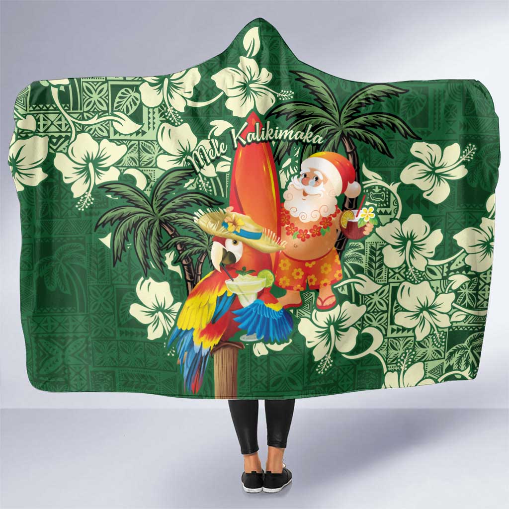 Moss Green Tropical Christmas Hawaii Tapa Hooded Blanket Aloha Santa Drink Party - Polynesian Pride
