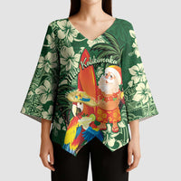 Moss Green Tropical Christmas Hawaii Tapa Kimono Sleeve Blouse Aloha Santa Drink Party - Polynesian Pride