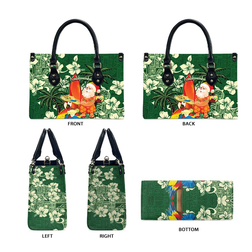 Moss Green Tropical Christmas Hawaii Tapa Leather Bag Aloha Santa Drink Party - Polynesian Pride