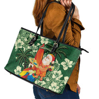 Moss Green Tropical Christmas Hawaii Tapa Leather Tote Bag Aloha Santa Drink Party - Polynesian Pride