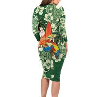 Moss Green Tropical Christmas Hawaii Tapa Long Sleeve Bodycon Dress Aloha Santa Drink Party - Polynesian Pride