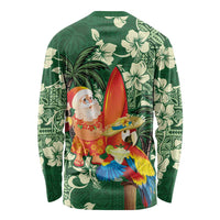 Moss Green Tropical Christmas Hawaii Tapa Long Sleeve Shirt Aloha Santa Drink Party - Polynesian Pride
