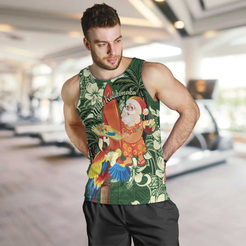 Moss Green Tropical Christmas Hawaii Tapa Men Tank Top Aloha Santa Drink Party - Polynesian Pride