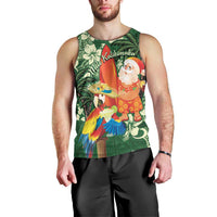 Moss Green Tropical Christmas Hawaii Tapa Men Tank Top Aloha Santa Drink Party - Polynesian Pride