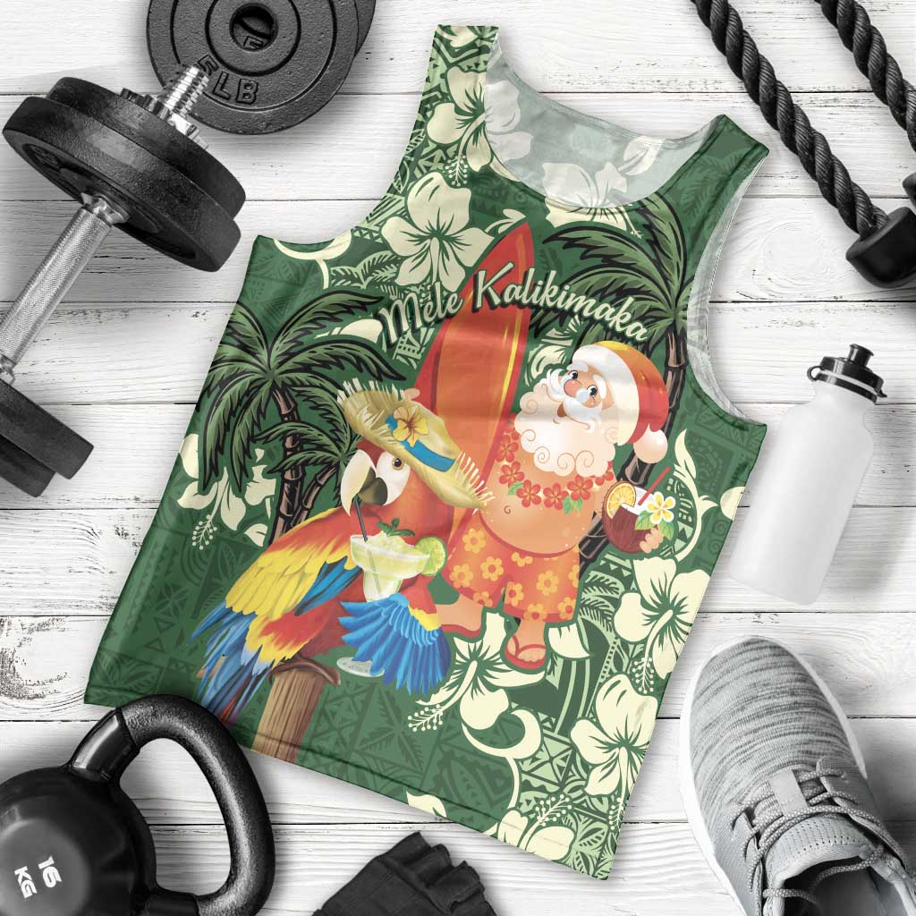 Moss Green Tropical Christmas Hawaii Tapa Men Tank Top Aloha Santa Drink Party - Polynesian Pride