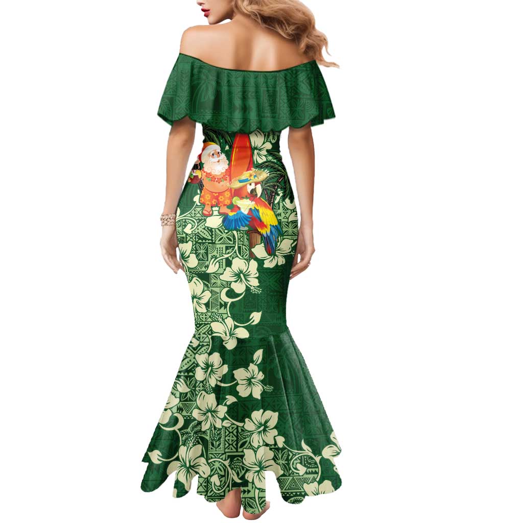 Moss Green Tropical Christmas Hawaii Tapa Mermaid Dress Aloha Santa Drink Party - Polynesian Pride