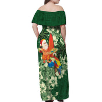 Moss Green Tropical Christmas Hawaii Tapa Off Shoulder Maxi Dress Aloha Santa Drink Party - Polynesian Pride