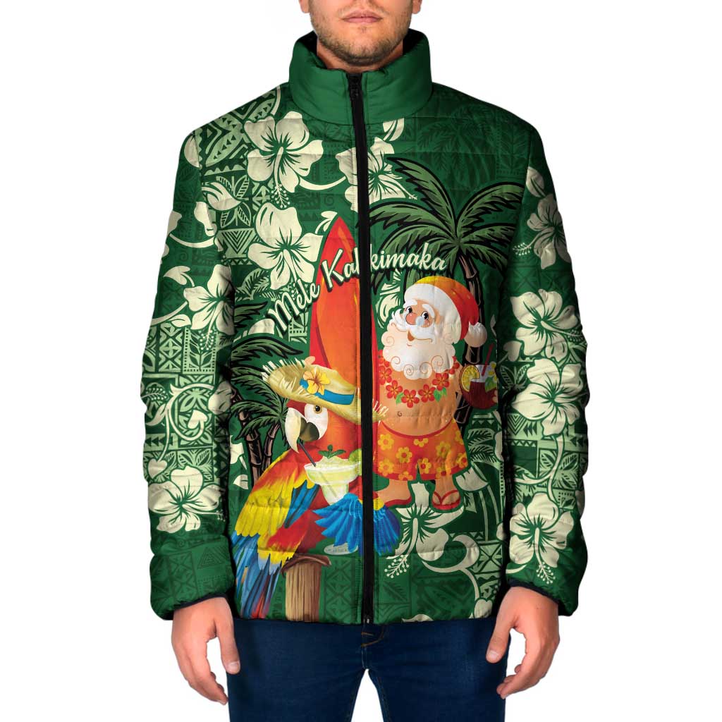 Moss Green Tropical Christmas Hawaii Tapa Padded Jacket Aloha Santa Drink Party - Polynesian Pride