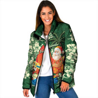 Moss Green Tropical Christmas Hawaii Tapa Padded Jacket Aloha Santa Drink Party - Polynesian Pride