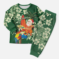 Moss Green Tropical Christmas Hawaii Tapa Christmas Pajama Set Aloha Santa Drink Party - Polynesian Pride