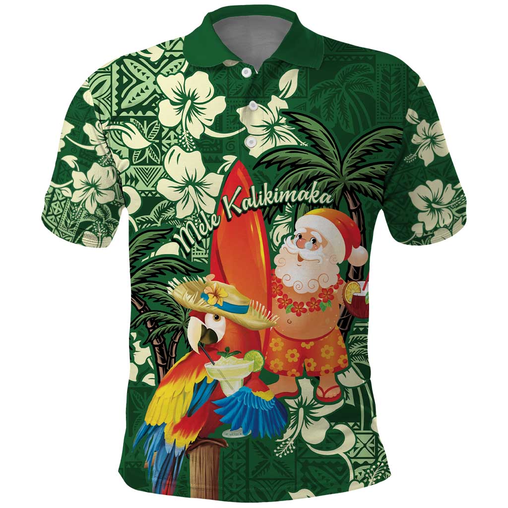 Moss Green Tropical Christmas Hawaii Tapa Polo Shirt Aloha Santa Drink Party - Polynesian Pride