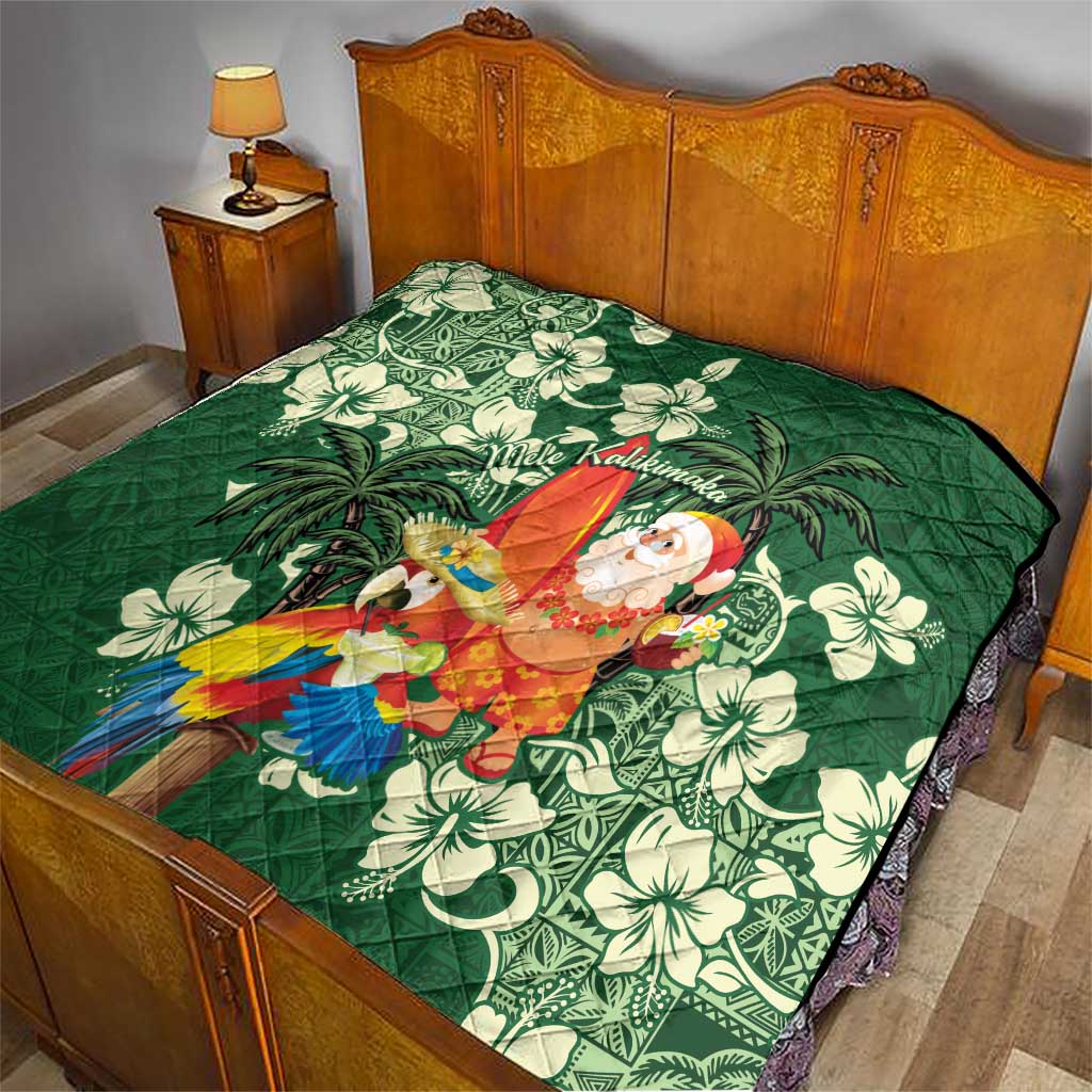 Moss Green Tropical Christmas Hawaii Tapa Quilt Aloha Santa Drink Party - Polynesian Pride