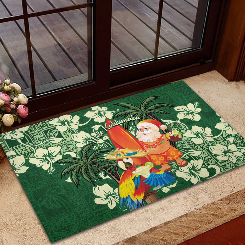 Moss Green Tropical Christmas Hawaii Tapa Rubber Doormat Aloha Santa Drink Party - Polynesian Pride