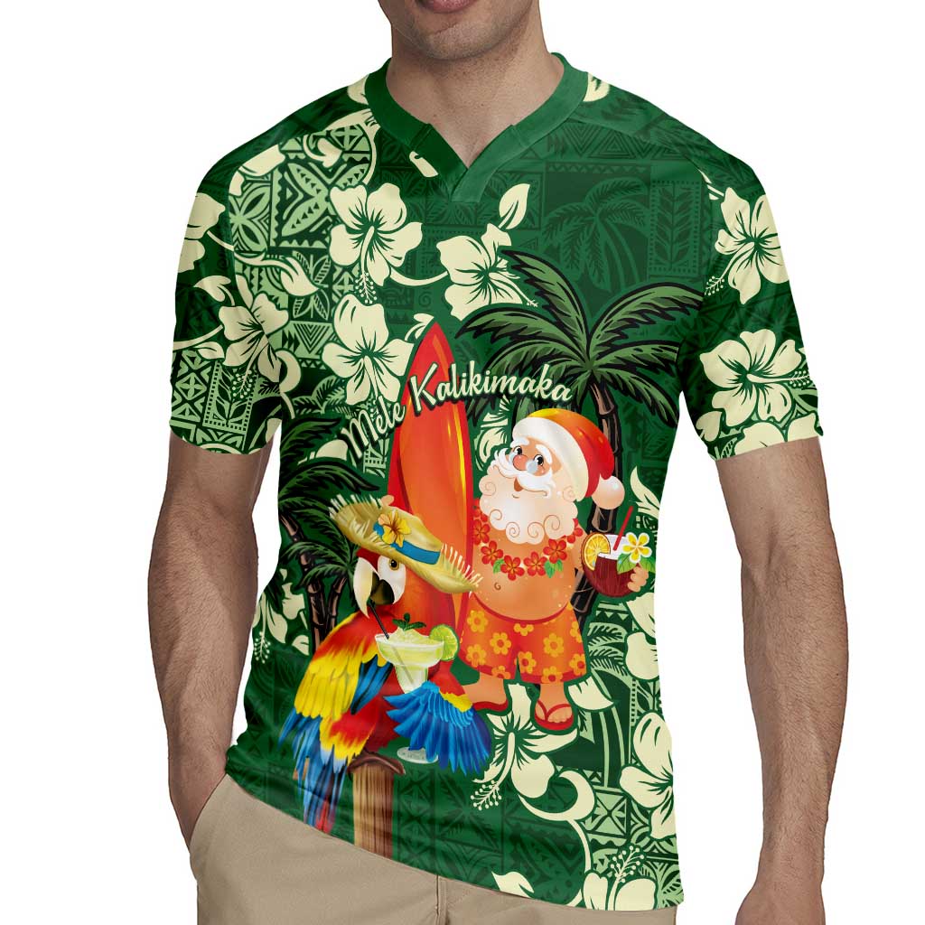 Moss Green Tropical Christmas Hawaii Tapa Rugby Jersey Aloha Santa Drink Party - Polynesian Pride