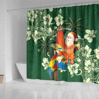 Moss Green Tropical Christmas Hawaii Tapa Shower Curtain Aloha Santa Drink Party - Polynesian Pride