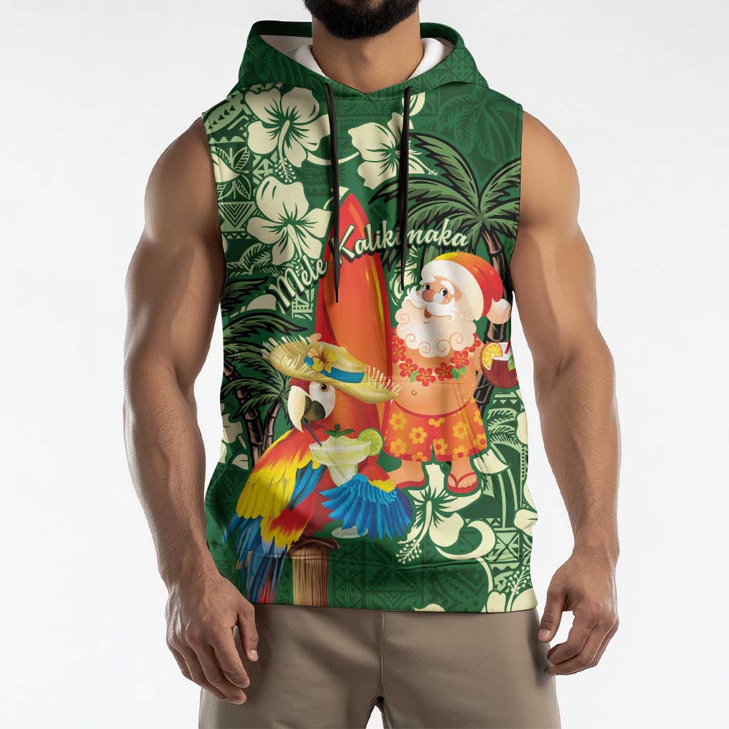 Moss Green Tropical Christmas Hawaii Tapa Sleeveless Hoodie Aloha Santa Drink Party - Polynesian Pride