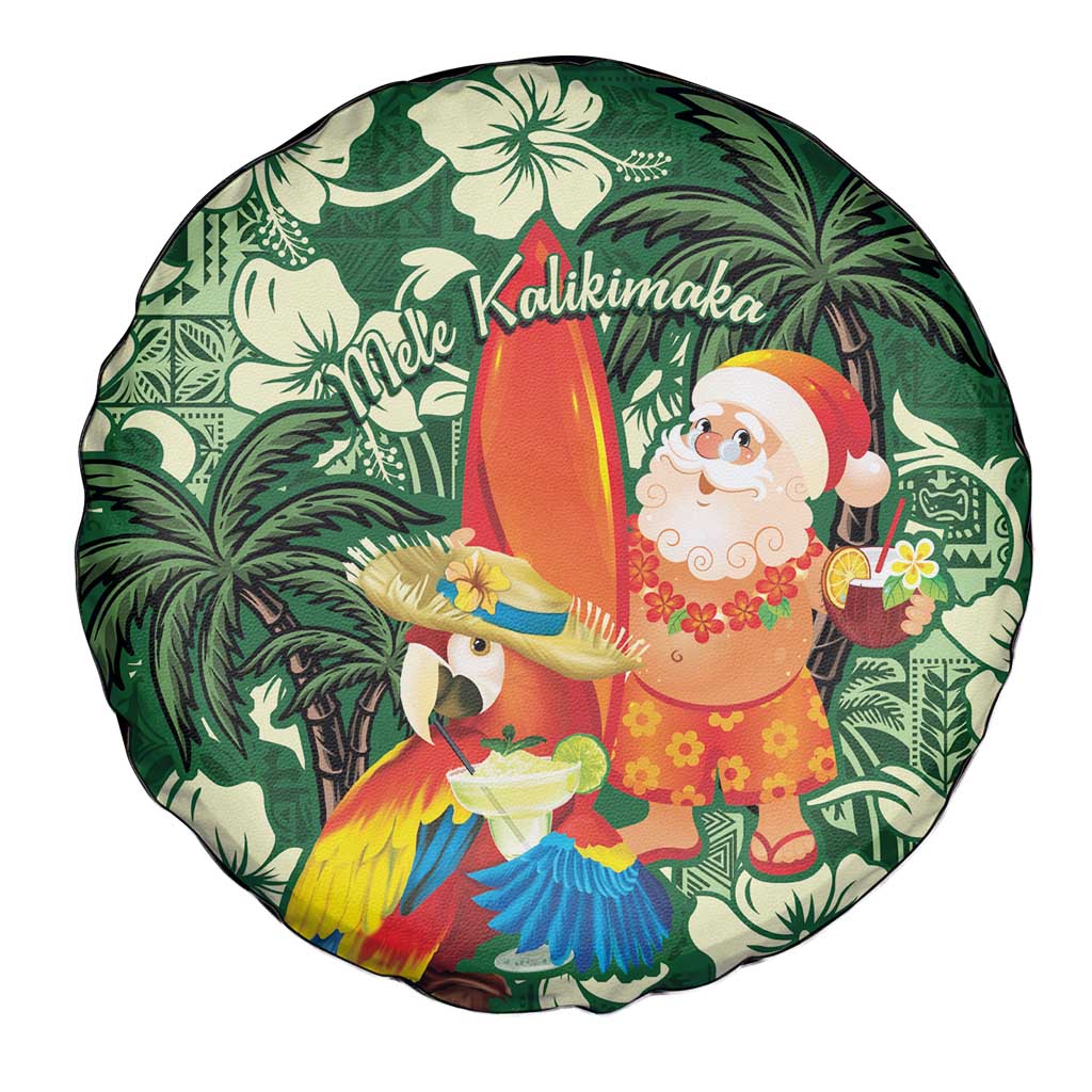 Moss Green Tropical Christmas Hawaii Tapa Spare Tire Cover Aloha Santa Drink Party - Polynesian Pride