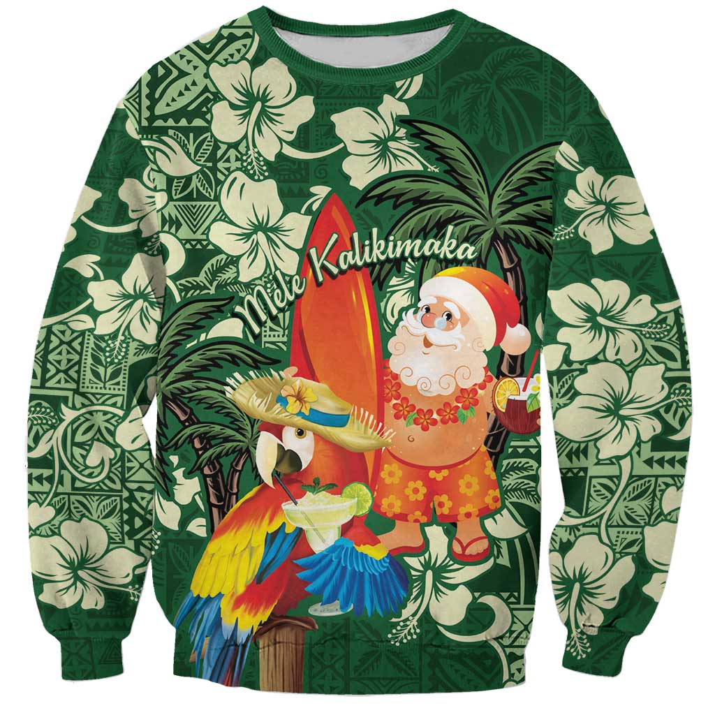 Moss Green Tropical Christmas Hawaii Tapa Sweatshirt Aloha Santa Drink Party - Polynesian Pride
