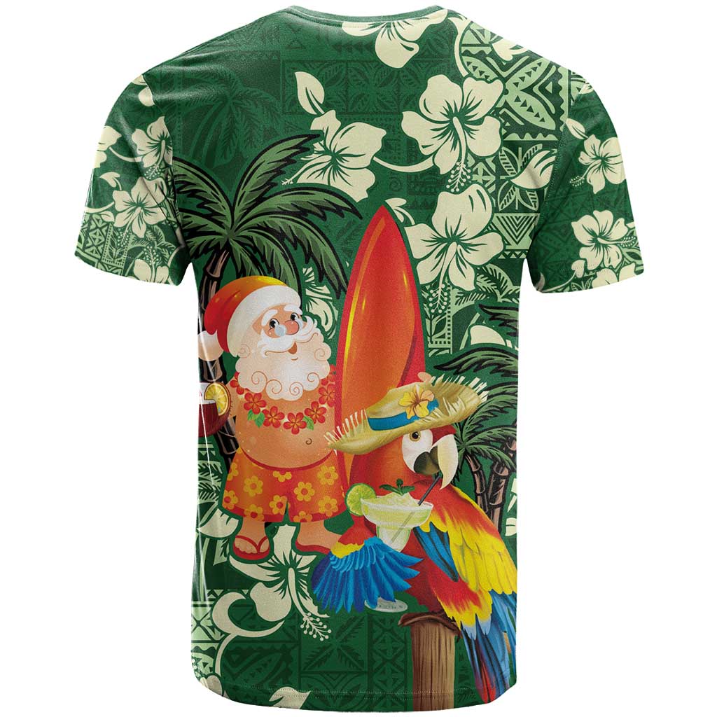 Moss Green Tropical Christmas Hawaii Tapa T Shirt Aloha Santa Drink Party - Polynesian Pride