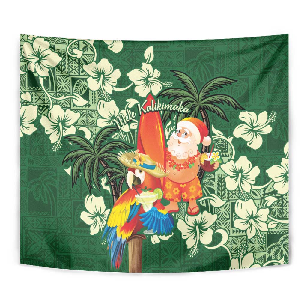 Moss Green Tropical Christmas Hawaii Tapa Tapestry Aloha Santa Drink Party - Polynesian Pride