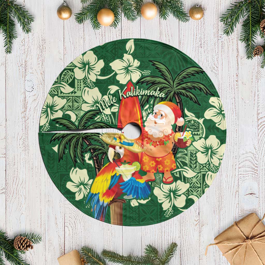 Moss Green Tropical Christmas Hawaii Tapa Tree Skirt Aloha Santa Drink Party - Polynesian Pride