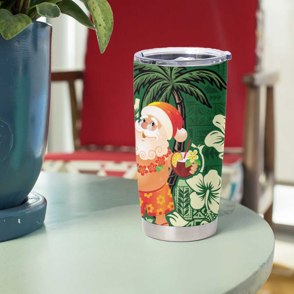 Moss Green Tropical Christmas Hawaii Tapa Tumbler Cup Aloha Santa Drink Party - Polynesian Pride