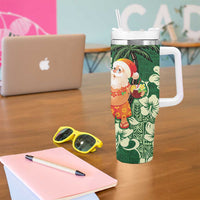 Moss Green Tropical Christmas Hawaii Tapa Tumbler With Handle Aloha Santa Drink Party - Polynesian Pride