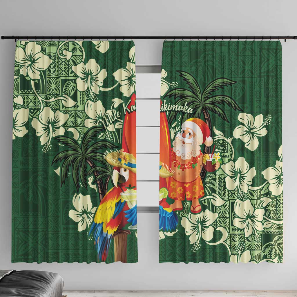Moss Green Tropical Christmas Hawaii Tapa Window Curtain Aloha Santa Drink Party - Polynesian Pride