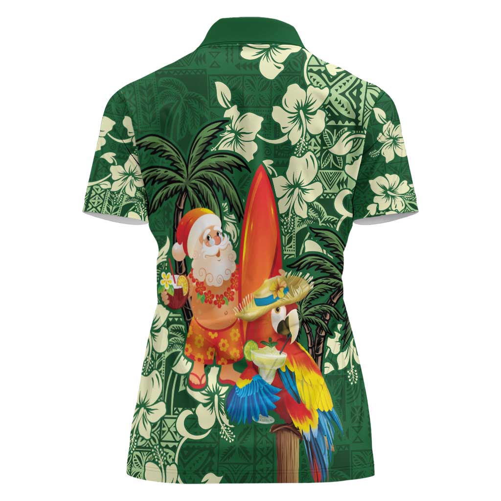 Moss Green Tropical Christmas Hawaii Tapa Women Polo Shirt Aloha Santa Drink Party - Polynesian Pride