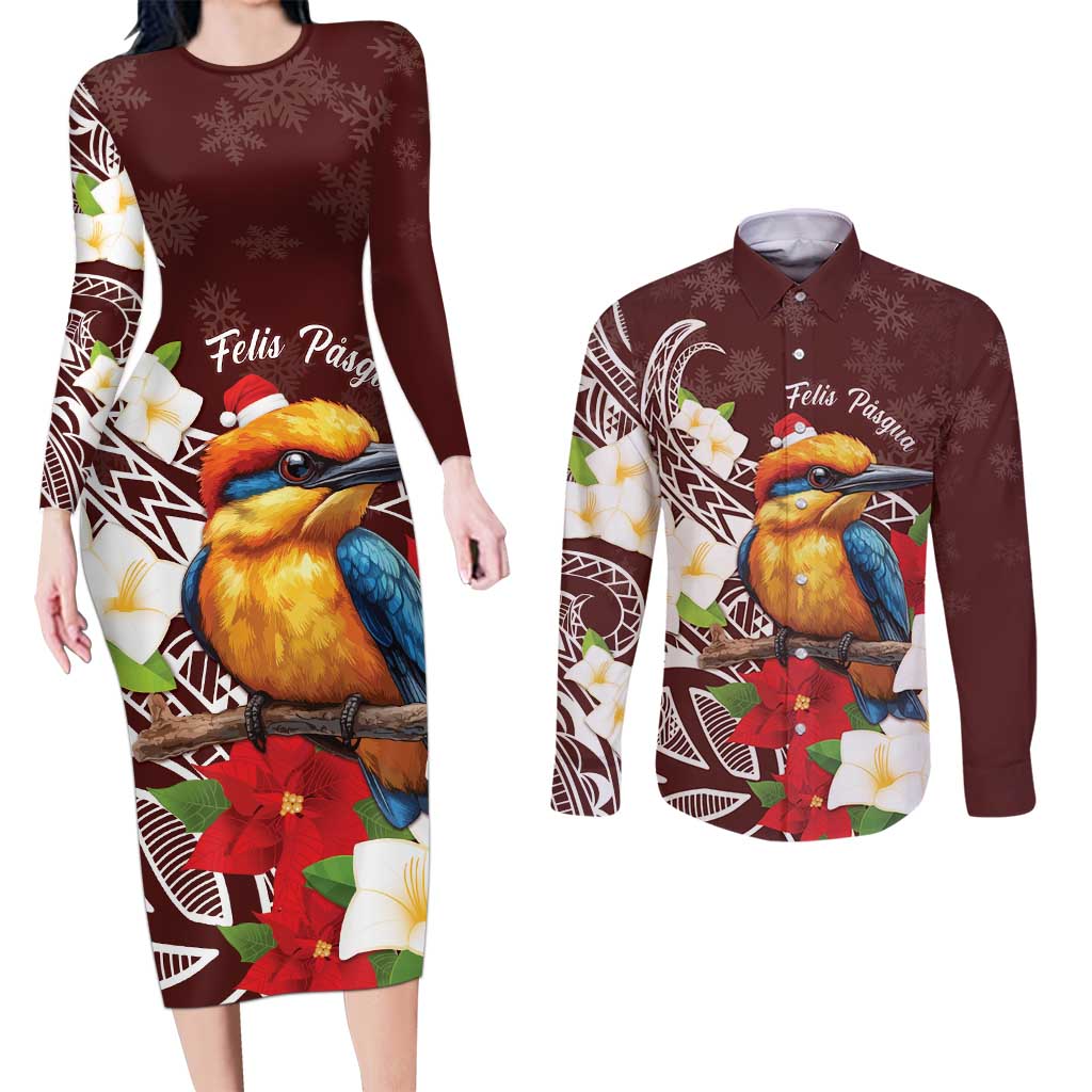 Felis Pasgua Guam Couples Matching Long Sleeve Bodycon Dress and Long Sleeve Button Shirt Christmas Sihek Kingfisher with Guasali