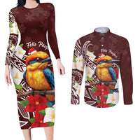 Felis Pasgua Guam Couples Matching Long Sleeve Bodycon Dress and Long Sleeve Button Shirt Christmas Sihek Kingfisher with Guasali