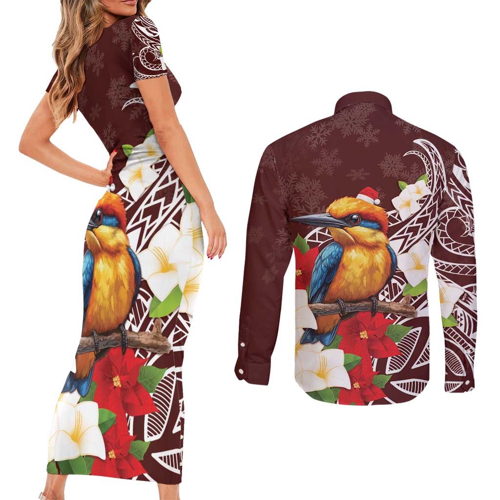 Felis Pasgua Guam Couples Matching Short Sleeve Bodycon Dress and Long Sleeve Button Shirt Christmas Sihek Kingfisher with Guasali