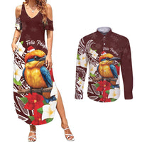 Felis Pasgua Guam Couples Matching Summer Maxi Dress and Long Sleeve Button Shirt Christmas Sihek Kingfisher with Guasali
