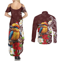 Felis Pasgua Guam Couples Matching Summer Maxi Dress and Long Sleeve Button Shirt Christmas Sihek Kingfisher with Guasali