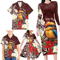 Felis Pasgua Guam Family Matching Long Sleeve Bodycon Dress and Hawaiian Shirt Christmas Sihek Kingfisher with Guasali