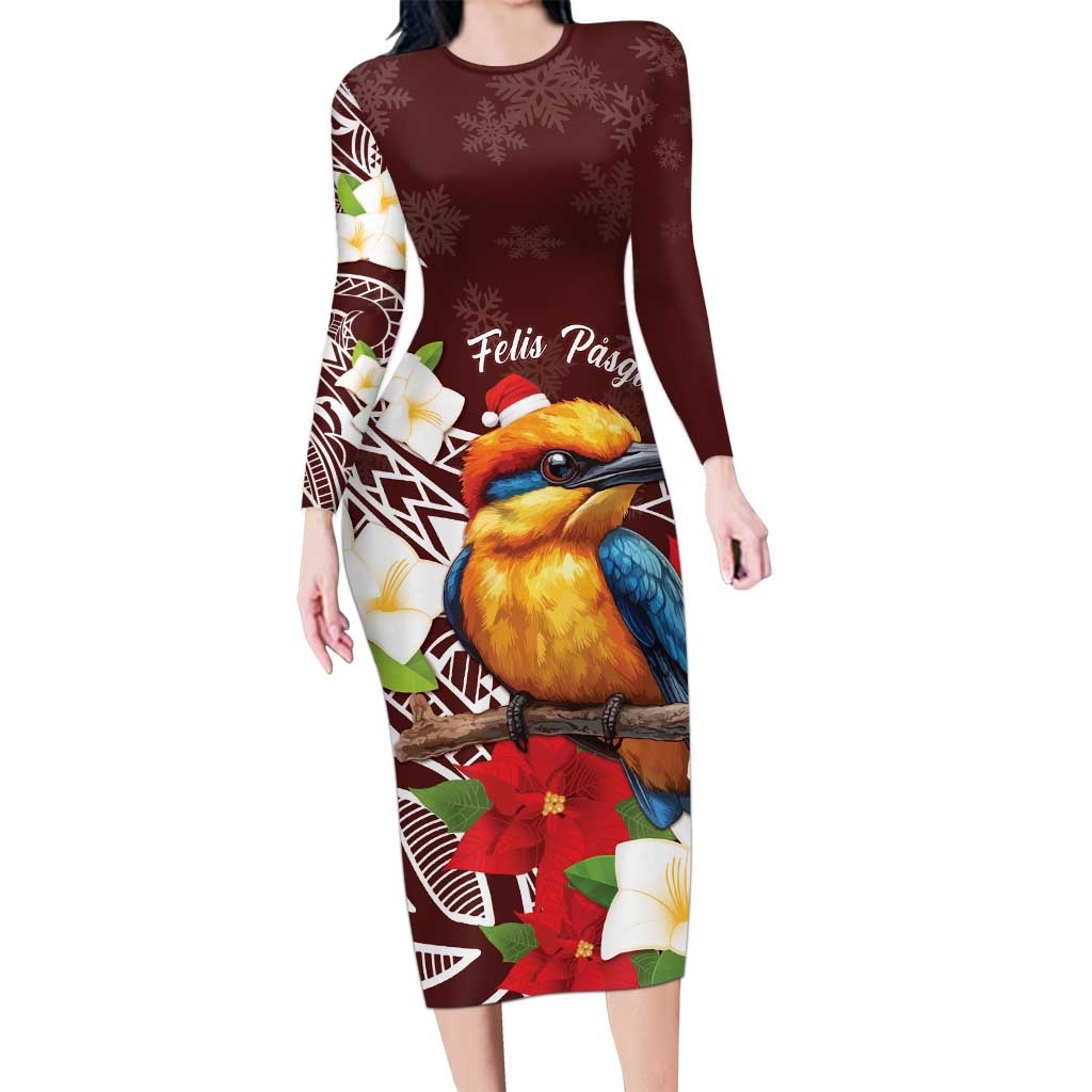 Felis Pasgua Guam Family Matching Long Sleeve Bodycon Dress and Hawaiian Shirt Christmas Sihek Kingfisher with Guasali
