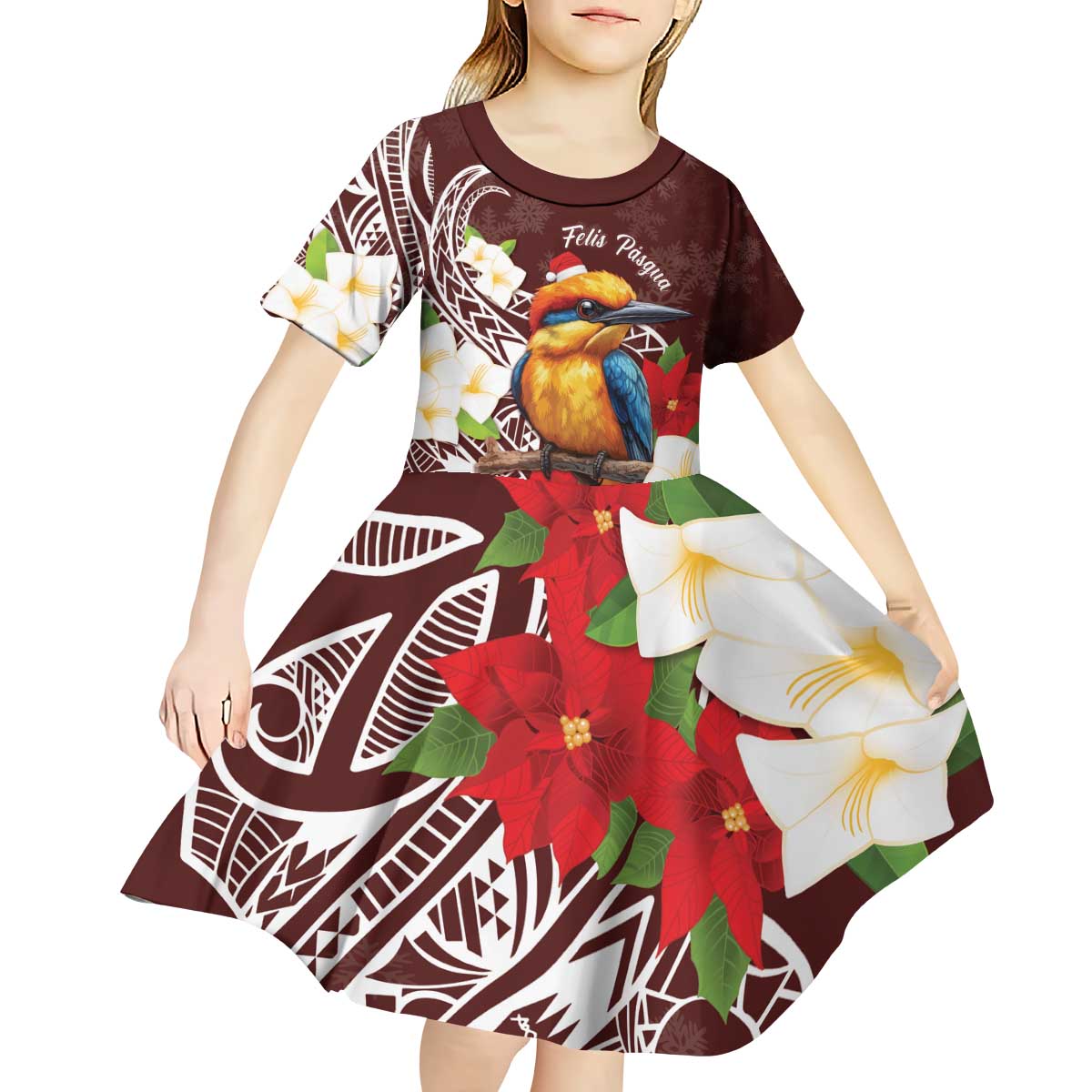 Felis Pasgua Guam Kid Short Sleeve Dress Christmas Sihek Kingfisher with Guasali