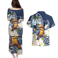Hafa Adai Guam Couples Matching Puletasi and Hawaiian Shirt Sihek Guam Kingfisher with Guasali