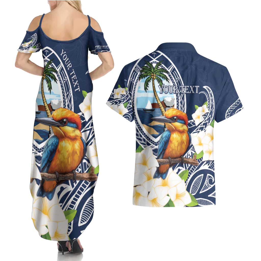 Hafa Adai Guam Couples Matching Summer Maxi Dress and Hawaiian Shirt Sihek Guam Kingfisher with Guasali
