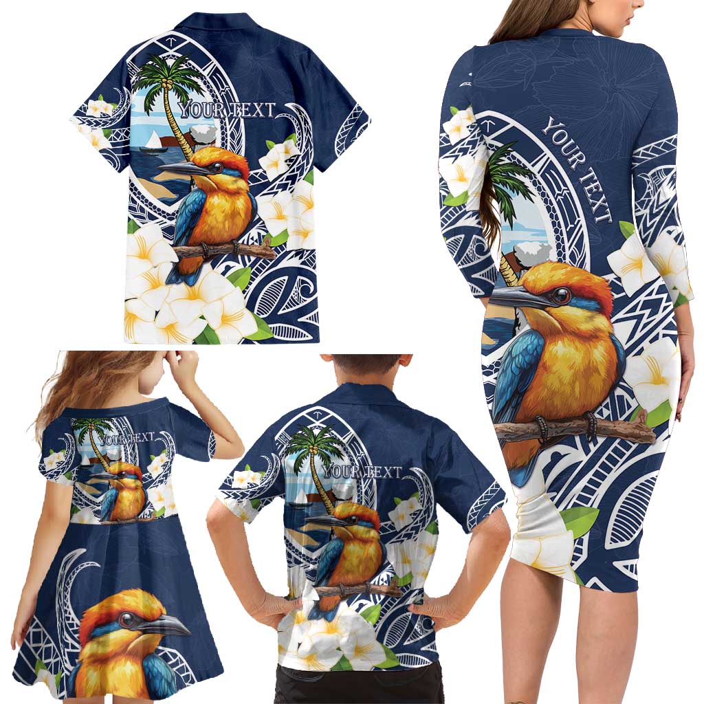 Hafa Adai Guam Family Matching Long Sleeve Bodycon Dress and Hawaiian Shirt Sihek Guam Kingfisher with Guasali