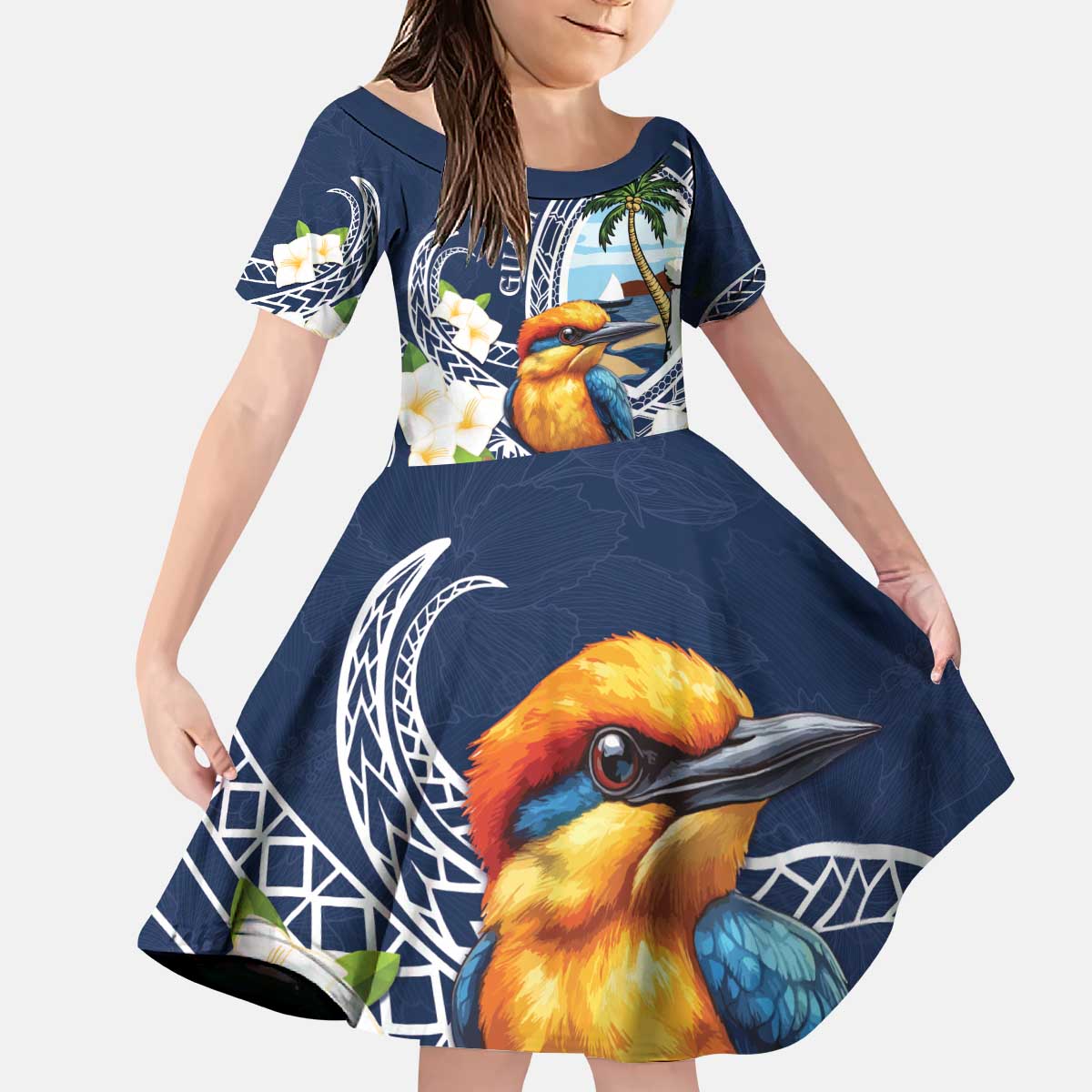 Hafa Adai Guam Kid Short Sleeve Dress Sihek Guam Kingfisher with Guasali