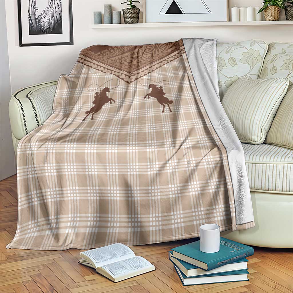 Aloha Hawaii Cowboys Paniolo Blanket Beige Palaka - Polynesian Pride