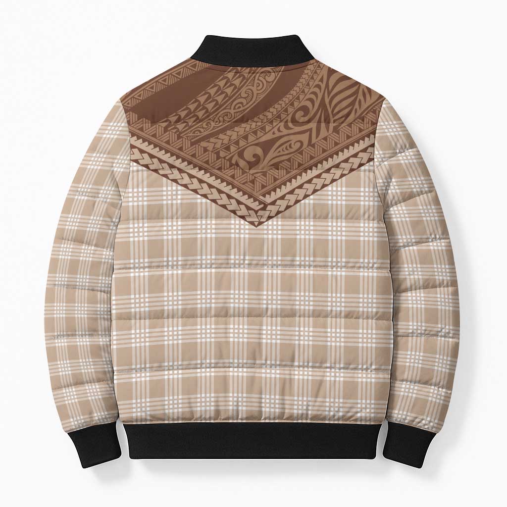 Aloha Hawaii Cowboys Paniolo Bomber Puffer Jacket Beige Palaka - Polynesian Pride