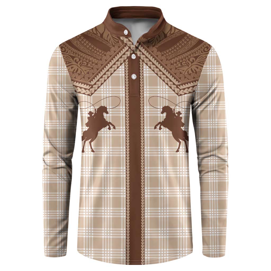 Aloha Hawaii Cowboys Paniolo Button Sweatshirt Beige Palaka - Polynesian Pride
